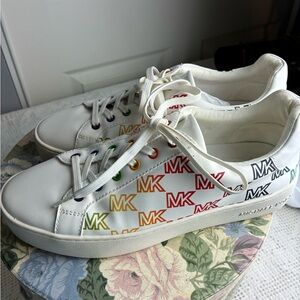 Michael Kors Poppy ' White Rainbow MK Logo Sneakers